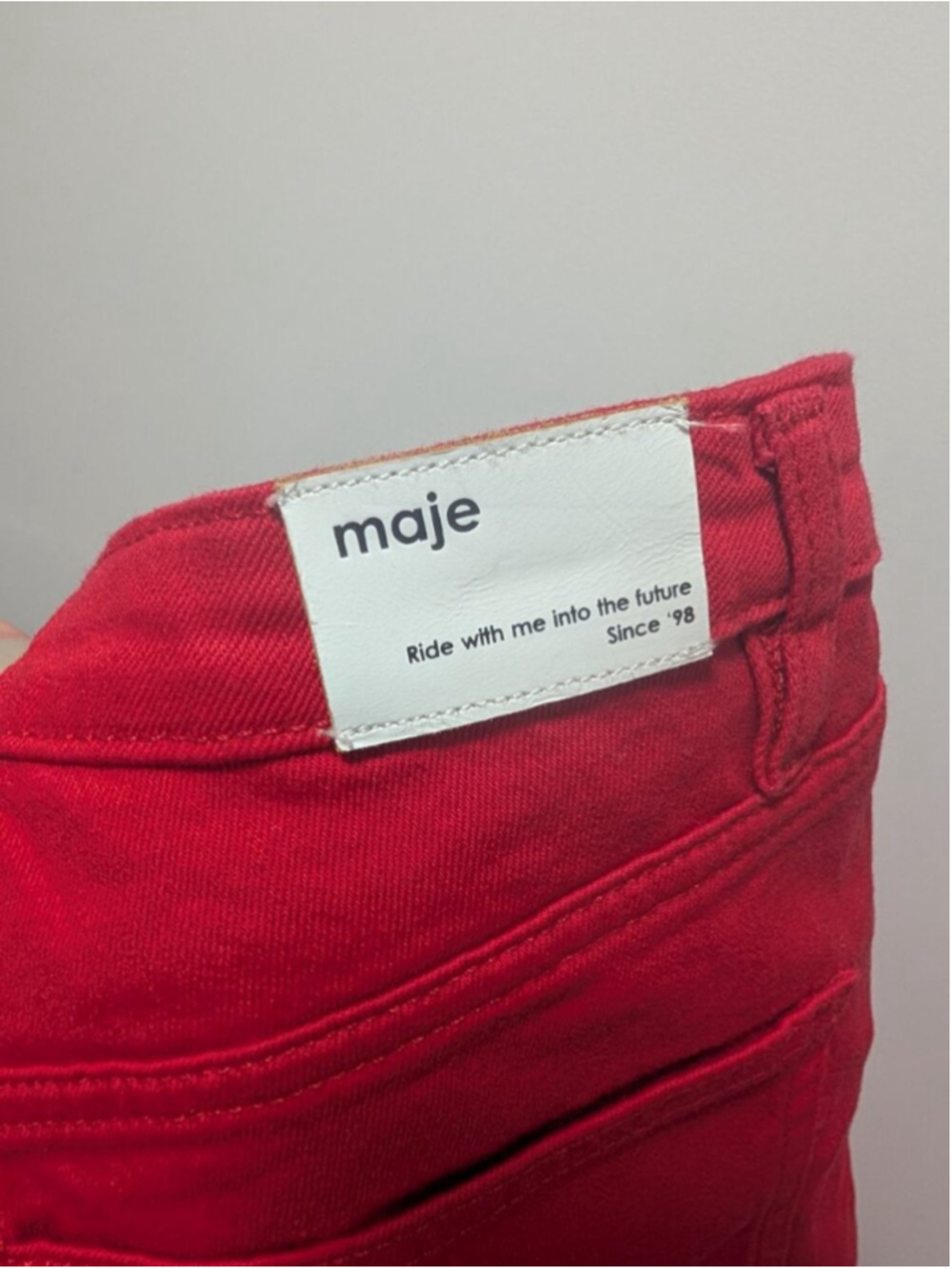 Maje | Pamier Rouge High Rise Wide Leg Jeans In Red - Picture 9 of 12